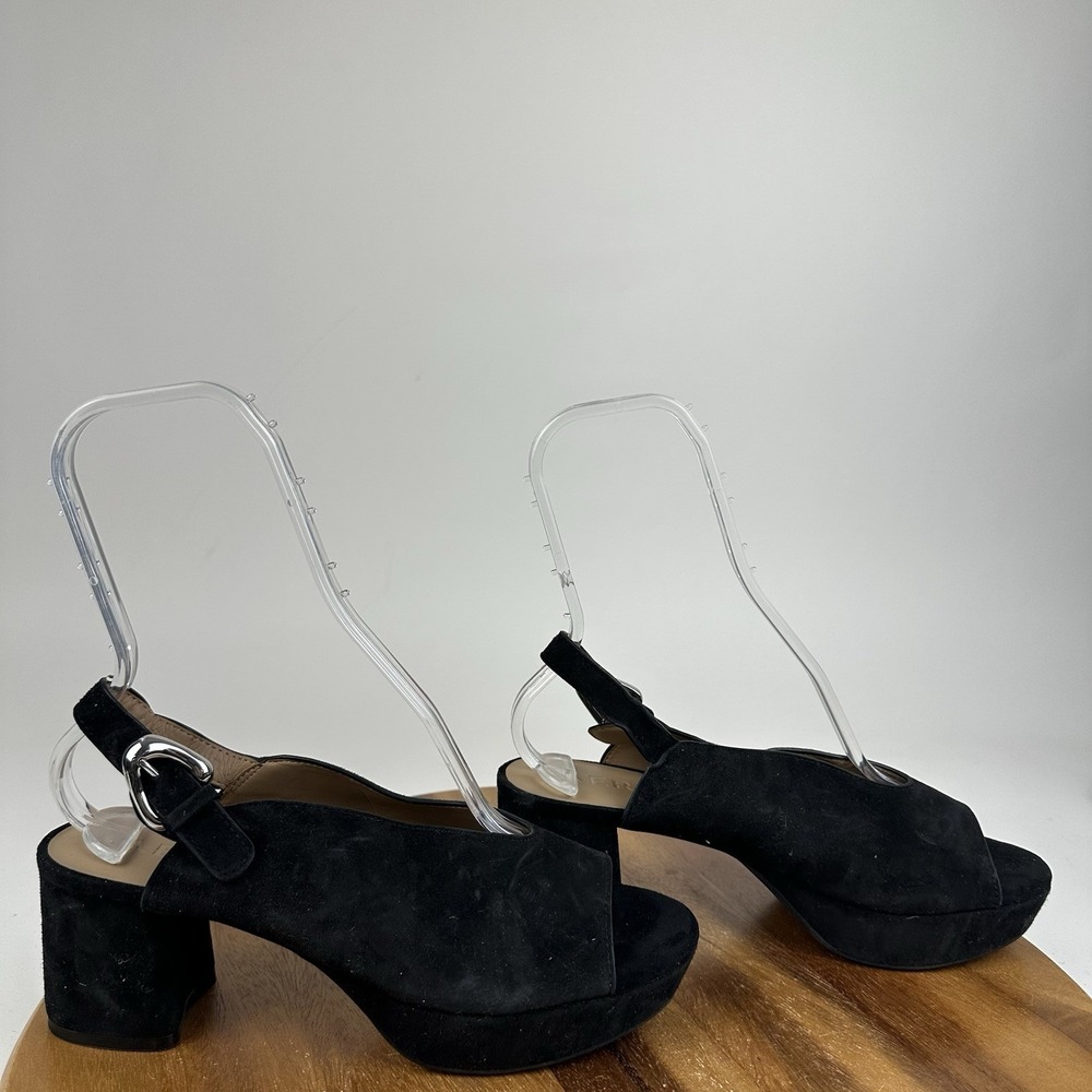 Womens Aerosoles Cornelia Black Suede Block Heel Open Toe Pumps Size 8.5 M
